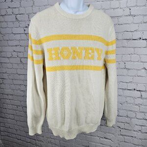 Hillflint Beige Yellow Honey Striped Knit Pullover Crew Neck Sweater Large L